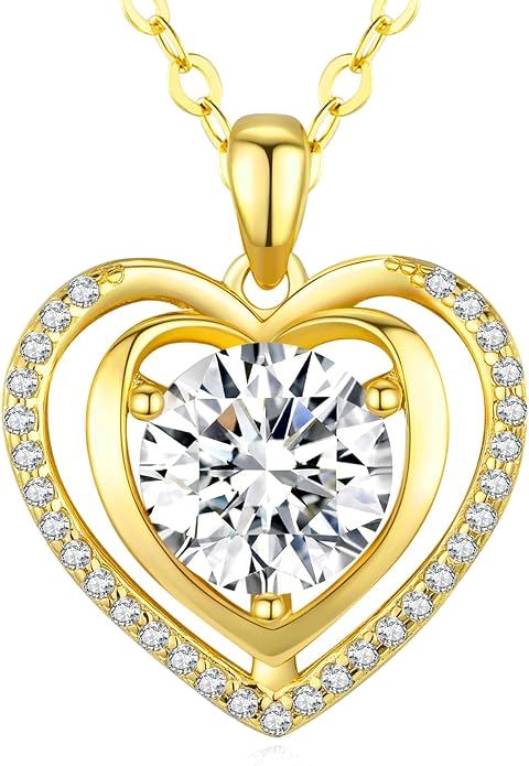 Heart Pendant Gold Necklace for Women Moissanite Lab-Created Gem I Love You Wedding Anniversary Birthday Christmas Valentine Engagements Mothers Day Jewelry for Wife Her Girlfriend Mom Daughter