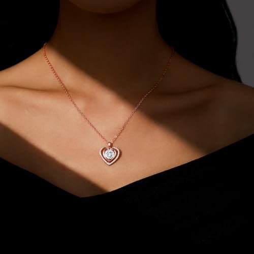 Heart Pendant Gold Necklace for Women Moissanite Lab-Created Gem I Love You Wedding Anniversary Birthday Christmas Valentine 