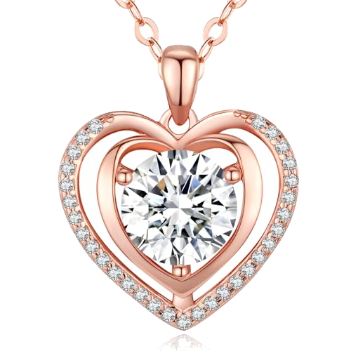 Heart Pendant Gold Necklace for Women Moissanite Lab-Created Gem I Love You Wedding Anniversary Birthday Christmas Valentine Engagements Mothers Day Jewelry for Wife Her Girlfriend Mom Daughter